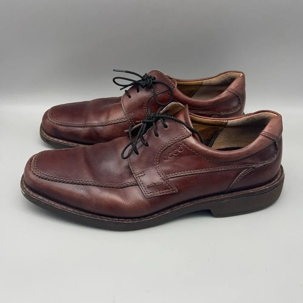 ECCO Shoes Mens Size 43 Brown Leather Apron Toe Oxford Lace Up Shock Point